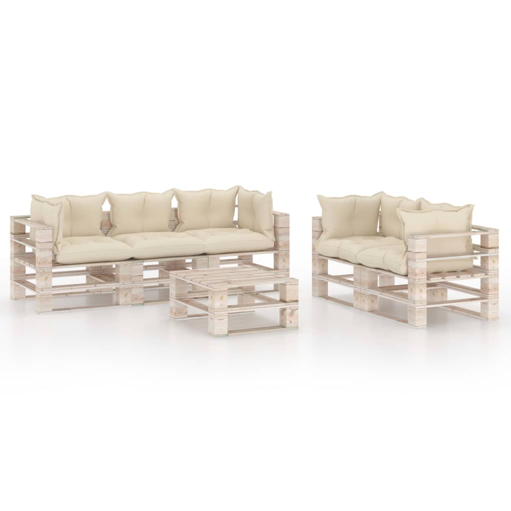 Mobilier de gradina din paleti cu perne colorate cu 20 piese, vidaXL, Lemn, 70 x 67.5 x 62 cm, Crem