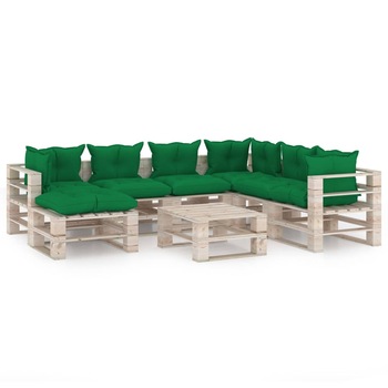 Set mobilier de gradina din paleti cu 1 masa, 1 taburet si 6 canapele cu perne, vidaXL, Lemn, 70 x 67.5 x 62 cm, Verde Set mobilier de gradina din paleti cu 1 masa, 1 taburet si 6 canapele cu perne, vidaXL, Lemn, 70 x 67.5 x 62 cm, Verde
