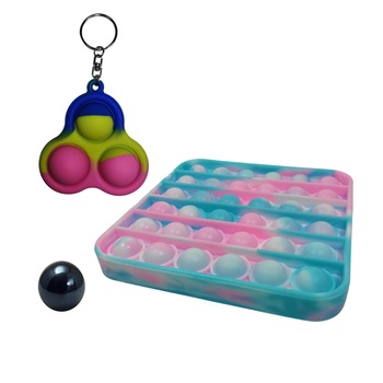 Set jucarii antistres, Pop it, 13 cm, multicolor, bila inclusa Set jucarii antistres, Pop it, 13 cm, multicolor, bila inclusa