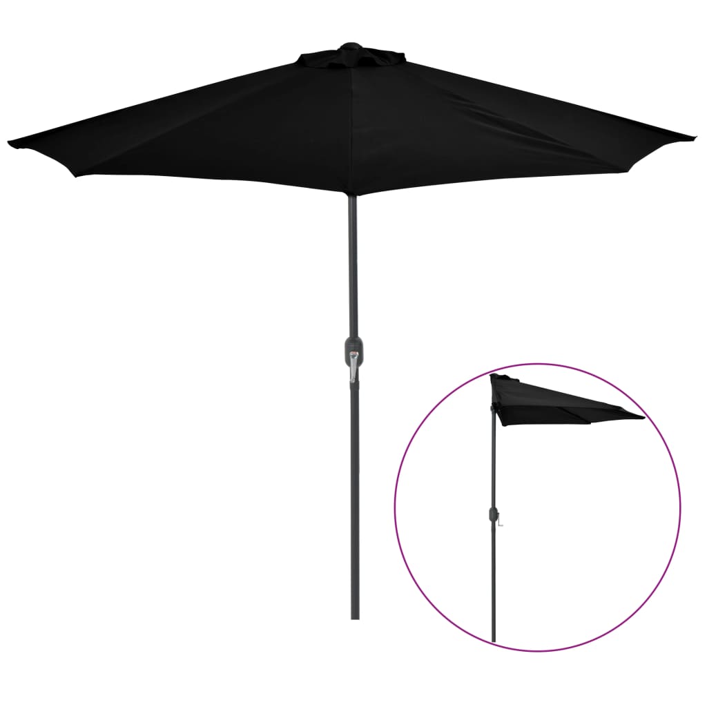 Umbrela de balcon cu tija de aluminiu, vidaXL, Tesatura, 270 x 135 x 245 cm, Negru