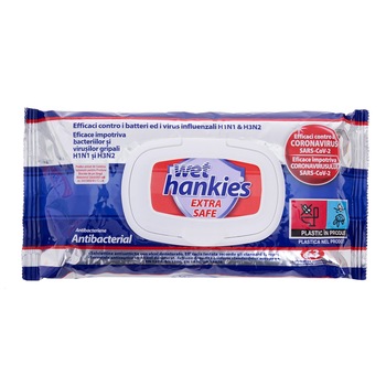 Servetele umede antibacteriene Wet Hankies Extra Safe, 63 buc Servetele umede antibacteriene Wet Hankies Extra Safe, 63 buc
