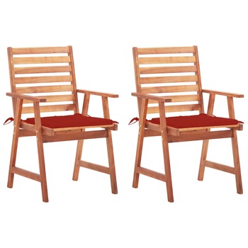 Set de 2 scaune de exterior/gradina cu perna vidaXL, Lemn de acacia, 56 x 62 x 92 cm, Maro/Rosu