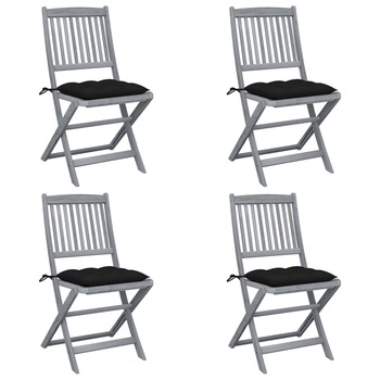 Set de 4 scaune pliabile de gradina, cu perne de sezut, vidaXL, Lemn de acacia, 48.5 x 57 x 91 cm, 7 cm, Gri/Negru Set de 4 scaune pliabile de gradina, cu perne de sezut, vidaXL, Lemn de acacia, 48.5 x 57 x 91 cm, 7 cm, Gri/Negru