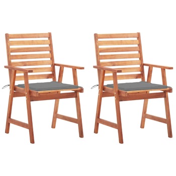 Set de 2 scaune de exterior/gradina cu perna vidaXL, Lemn de acacia, 56 x 62 x 92 cm, Maro/Gri