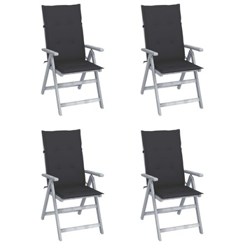 Set de 4 scaune rabatabile de gradina cu perna vidaXL, Lemn de acacia, 57 x 69 x 111 cm, Gri/Gri antracit