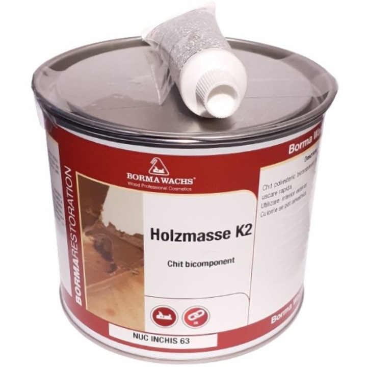 Chit bicomponent pe baza de solvent pentru lemn, Borma Wachs, 750 grame, culoare nuc inchis