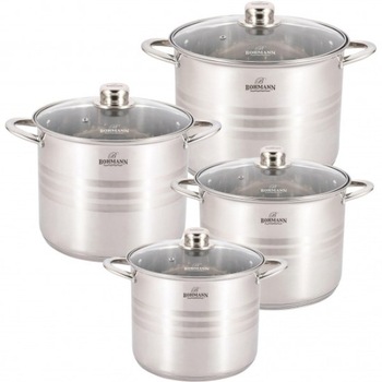 Set de 4 Oale, 4 capace din Otel inoxidabil, Capacitate de 7L, 9L, 11.5L, 13.5L, Capac din sticla, Scara de masurare interna, Fund de stocare termina, Orificiu pentru iesirea aburului pe capac, Gri Set de 4 Oale, 4 capace din Otel inoxidabil, Capacitate de 7L, 9L, 11.5L, 13.5L, Capac din sticla, Scara de masurare interna, Fund de stocare termina, Orificiu pentru iesirea aburului pe capac, Gri