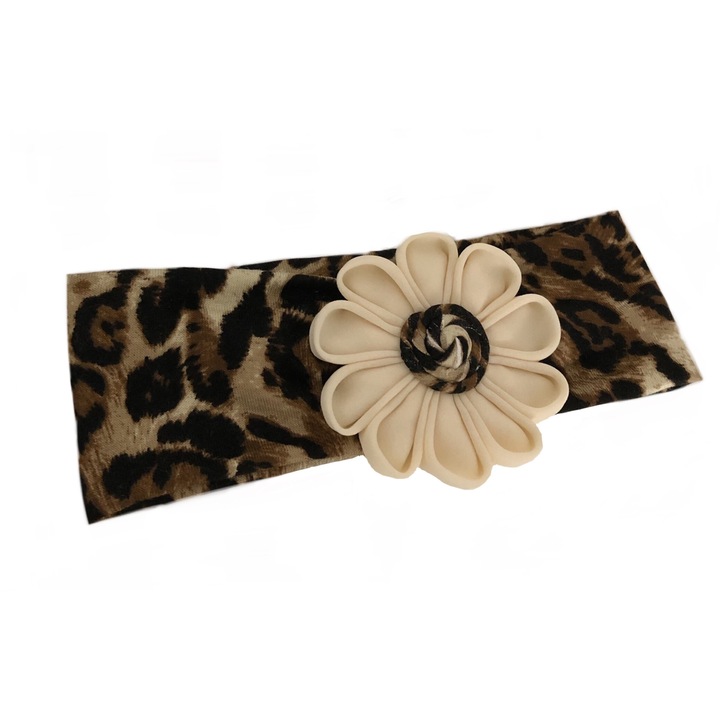 Bentita lata animal print cu floare crem 6-12 luni