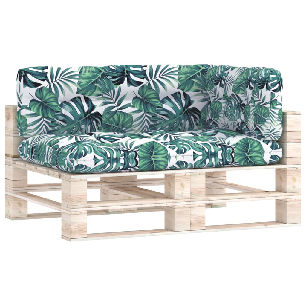 Set de 3 perne pentru canapea din paleti cu model frunze, vidaXL, Tesatura, 120 x 80 x 12 cm, Multicolour