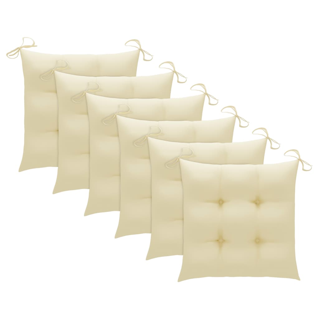 Set de 6 perne cu snur pentru scaun, vidaXL, Tesatura, 40 x 40 x 7 cm, Crem