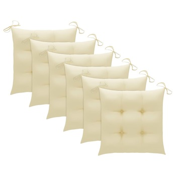 Set de 6 perne cu snur pentru scaun, vidaXL, Tesatura, 40 x 40 x 7 cm, Crem Set de 6 perne cu snur pentru scaun, vidaXL, Tesatura, 40 x 40 x 7 cm, Crem
