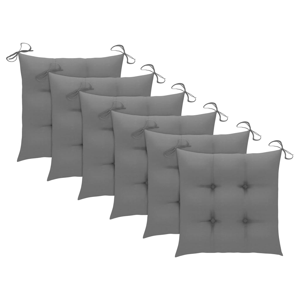 Set de 6 perne cu snur pentru scaun, vidaXL, Tesatura, 40 x 40 x 7 cm, Gri