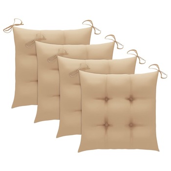 Set de 4 perne cu snur pentru scaun, vidaXL, Tesatura, 40 x 40 x 7 cm, Bej Set de 4 perne cu snur pentru scaun, vidaXL, Tesatura, 40 x 40 x 7 cm, Bej