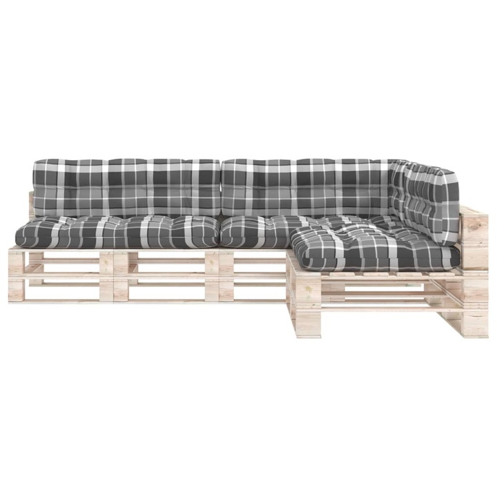 Set de 7 perne pentru canapea din paleti cu carouri gri, vidaXL, Tesatura, 120 x 80 x 12 cm, Multicolour