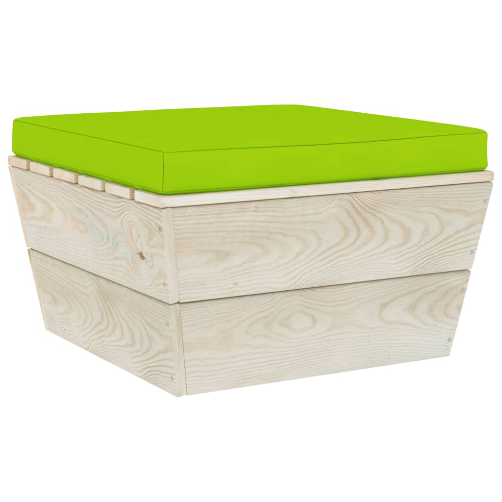 Taburet din paleti pentru gradina cu perna vidaXL, Lemn, 60 x 60 x 30 cm, Verde deschis