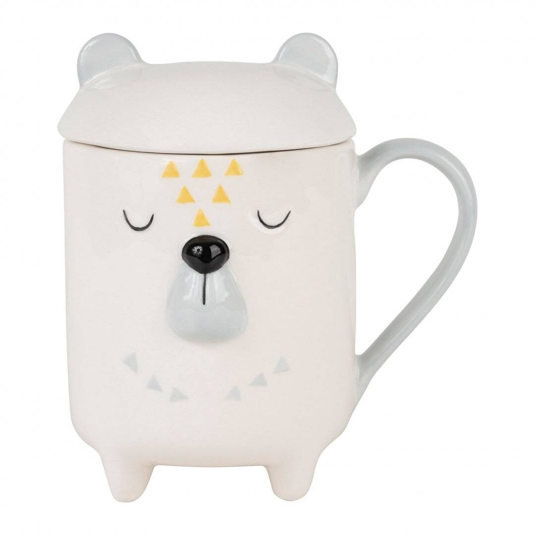 Cana cu capac - Matsuri Bear Cub White, Ceramica, 400 ml, Alb