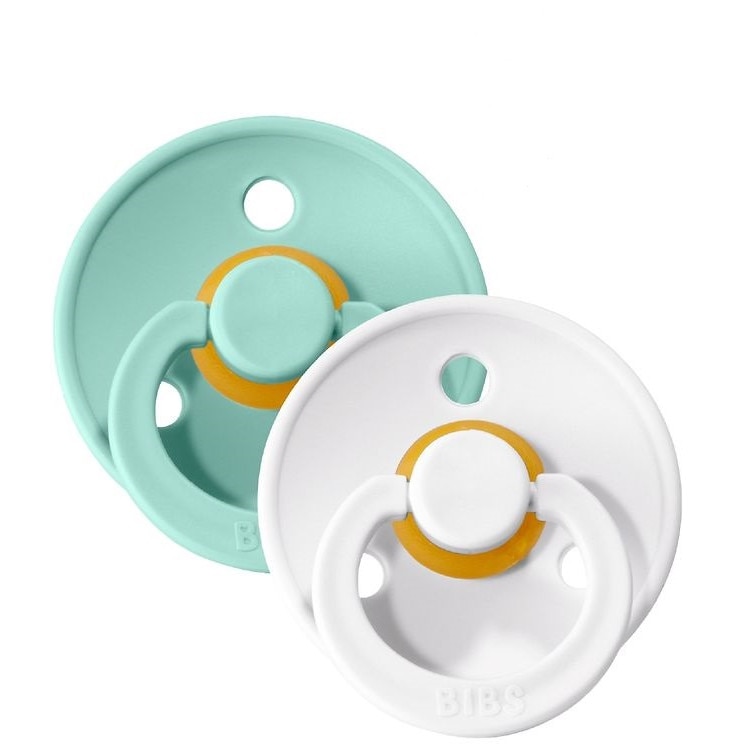 Pachet 2 suzete BIBS Colour, White & Mint, 6-18 luni