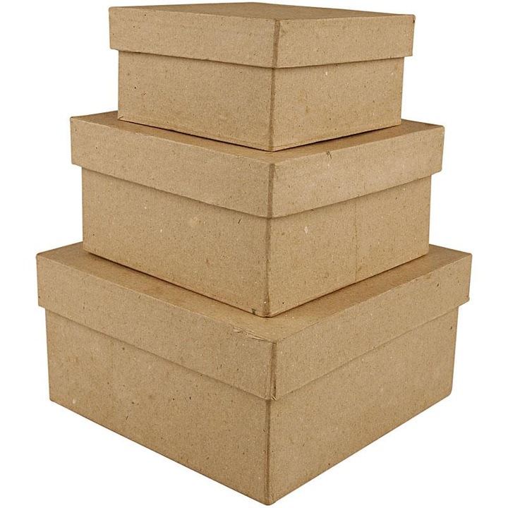 Комплект от 3 картонени кутии OEM, квадратен модел, 5 x 6,5 x 7,5 cm, 10 x 12,5 x 15 cm, Кафяв