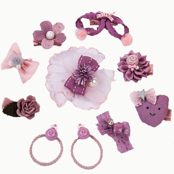 Set de par, copii, 8 agrafe, 2 elastice, cutie cadou, Culoare violet Set de par, copii, 8 agrafe, 2 elastice, cutie cadou, Culoare violet