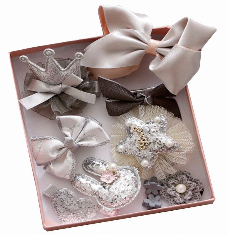 Set de par, copii, 10 agrafe, Lepuras, Coroana, Culoare Gri