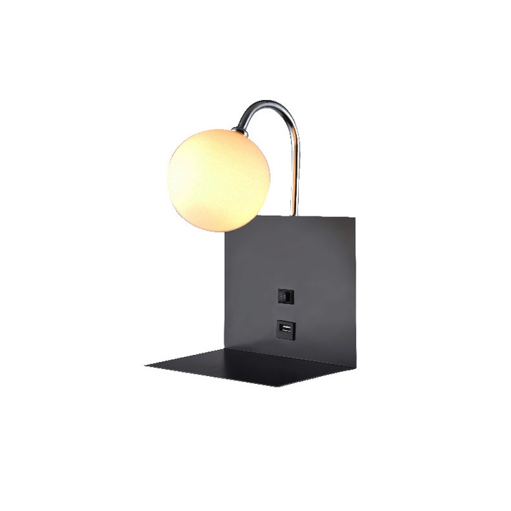 BETTY fali lámpa 1xG9 USB csatlakozóval, fekete