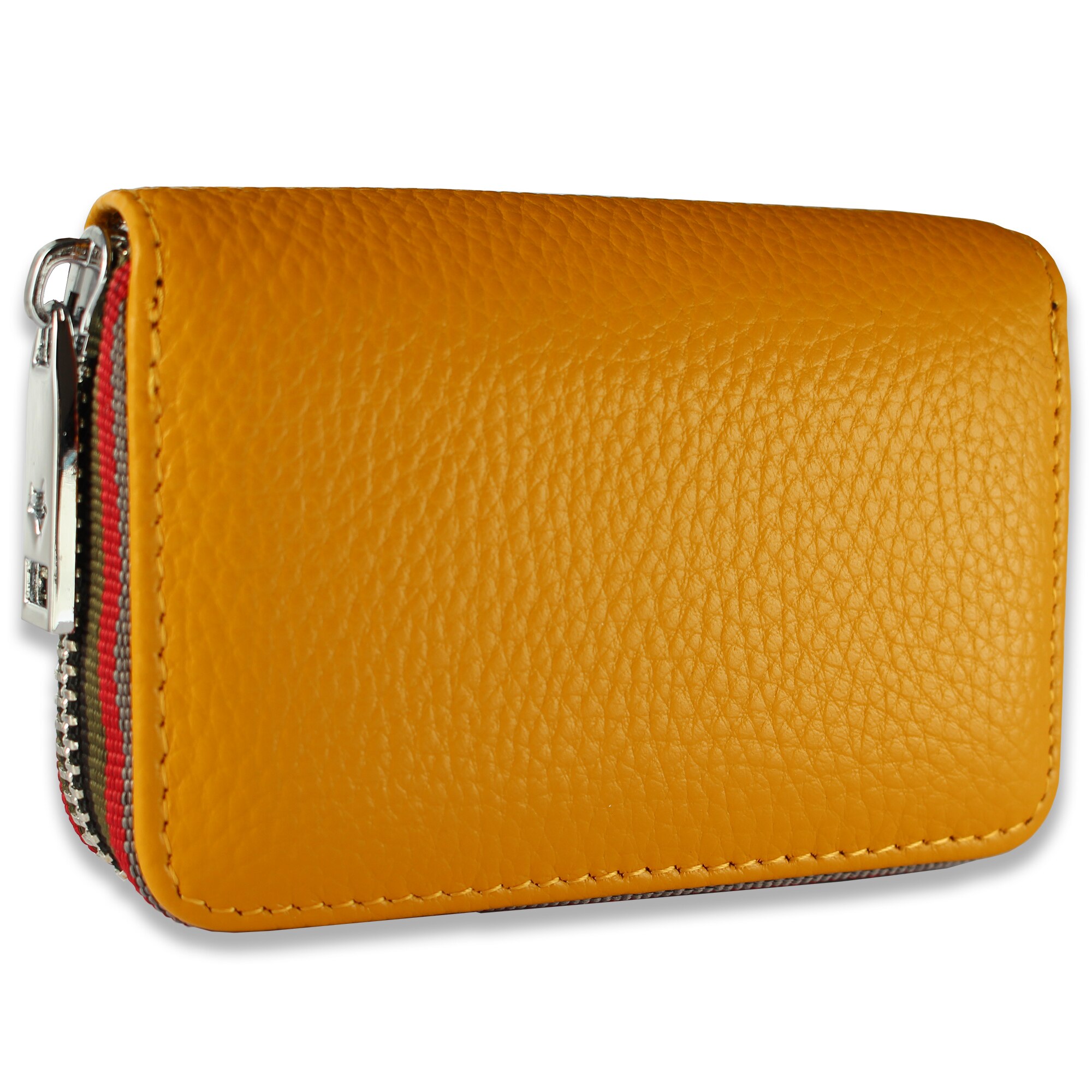 Portofel dama Lerods din piele naturala cu fermoar metalic, 14 compartimente, culoare galbena