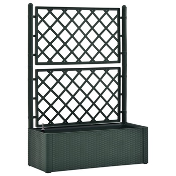 Strat inaltat de gradina cu spalier si sistem irigare, vidaXL, Plastic, 100 x 43 x 142 cm, Verde Strat inaltat de gradina cu spalier si sistem irigare, vidaXL, Plastic, 100 x 43 x 142 cm, Verde