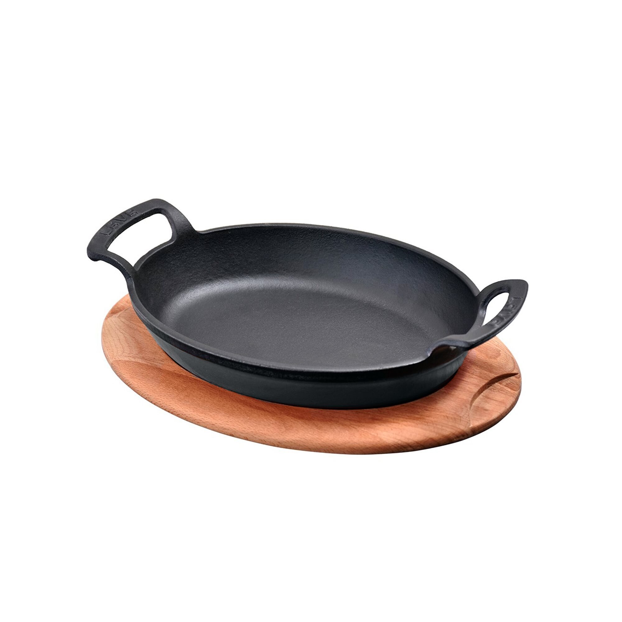 Tava ovala, 23 x 17 cm, cu suport din lemn, negru - Lava