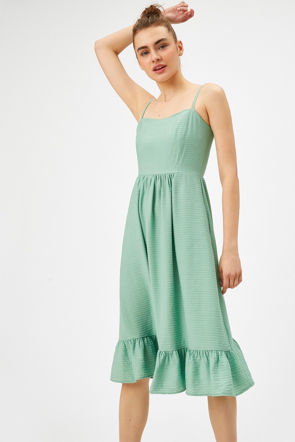 KOTON, Rochie texturata cu buzunare laterale, Verde menta, XL