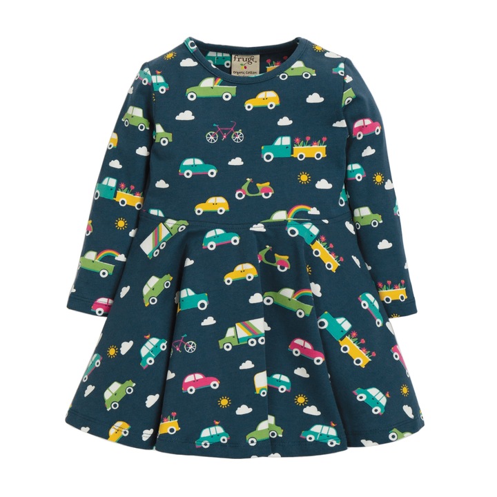 Rochie, calatorie aventuroasa, bumbac organic, multicolor, fete