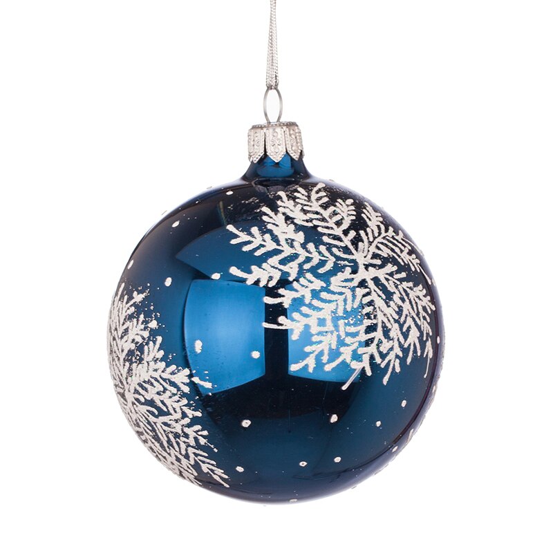 Glob bleumarin cu decor fulg, RM04103S, Sticla, 8cm