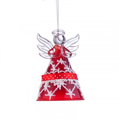 Glob model inger rosu cu decor alb, YA29, Sticla, 7 х 10 cm