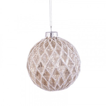 Glob argintiu cu decor margele, YA41, Sticla, 6 cm Glob argintiu cu decor margele, YA41, Sticla, 6 cm