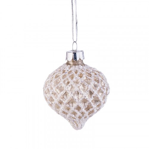 Glob argintiu cu decor margele, YA44, Sticla, 8 cm