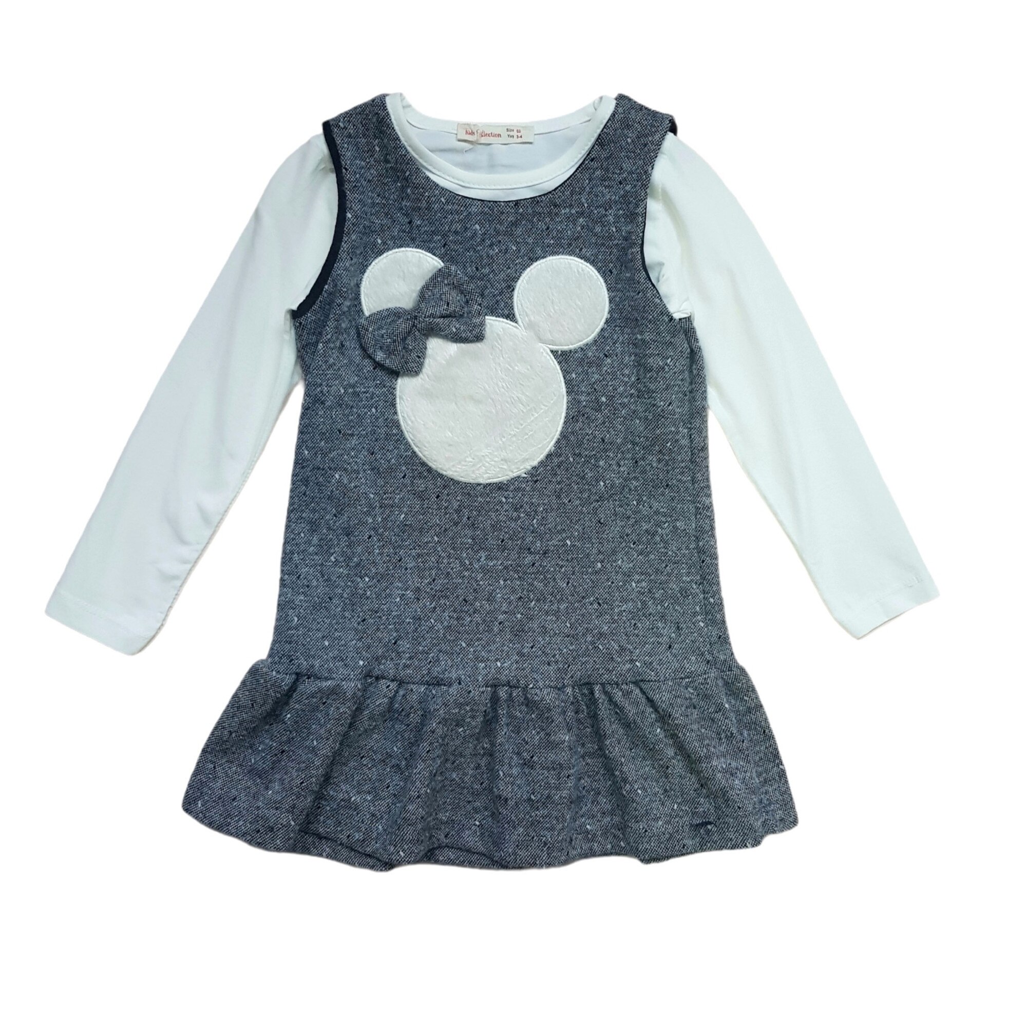 Rochie sarafan cu bluza de bumbac, Minnie, Alb/Gri