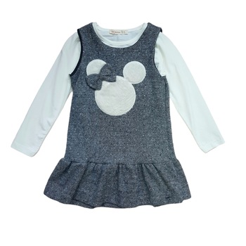 Rochie sarafan cu bluza de bumbac, Minnie, Alb/Gri Rochie sarafan cu bluza de bumbac, Minnie, Alb/Gri