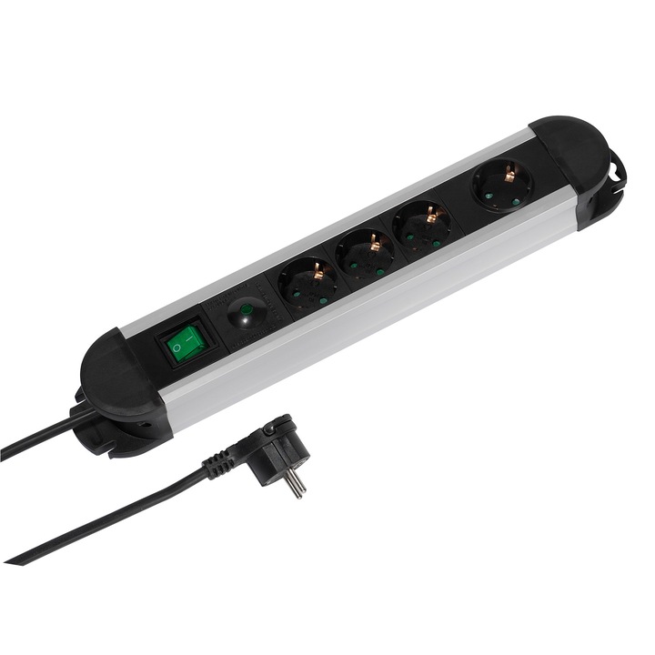 Разклонител Vivanco 37659, Алуминиев корпус, Защита от пренапрежение, 4 гнезда