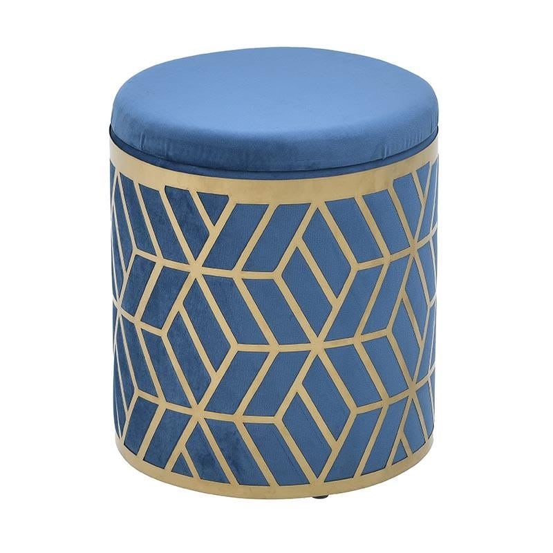 Taburet cu spatiu pentru depozitare Velvet Blue Golden 35 cm x 40 cm