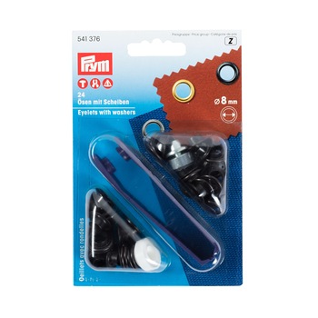 Set ocheti de 8 mm, negru oxid cu dispozitiv de atasare, 24 buc, Prym Set ocheti de 8 mm, negru oxid cu dispozitiv de atasare, 24 buc, Prym