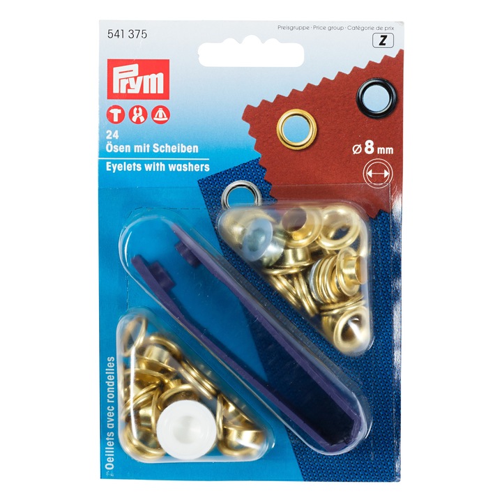 Set ocheti de 8 mm, auriu cu dispozitiv de atasare, 24 buc, Prym