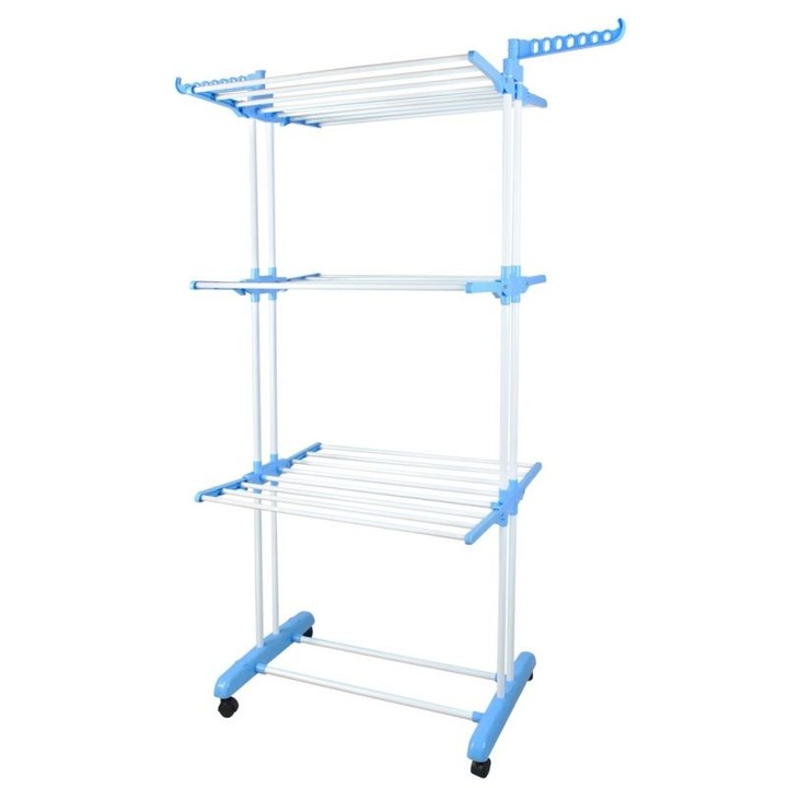 Uscator pentru rufe, MT Malatec, 3 nivele, suport umerase, 35 kg, roti cu sistem de blocare