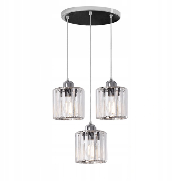 Lustra EGO Crystal Glamour Round Chrome Metal, 3 socluri, E27, Crom, 230V, sticla cristal