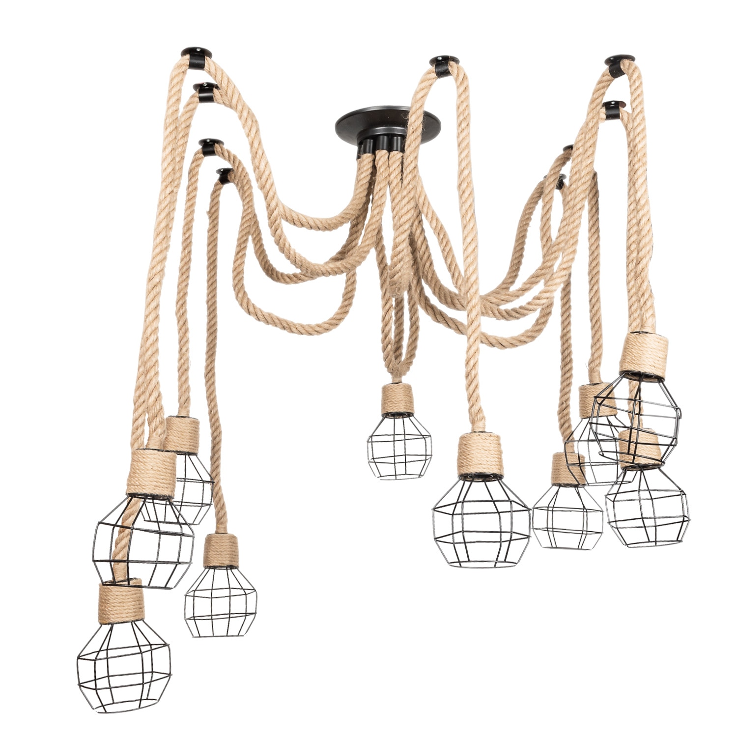 Lustra SPIDER Vintage 10 brate textile tip franghie , Bej , E27 , 60W , IP20