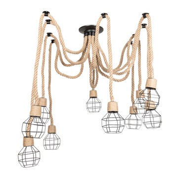 Lustra SPIDER Vintage 10 brate textile tip franghie , Bej , E27 , 60W , IP20 Lustra SPIDER Vintage 10 brate textile tip franghie , Bej , E27 , 60W , IP20