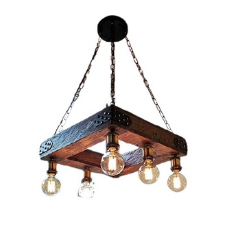 Corp de iluminat Cojom Country home 5m cu 6becuri, dulie E27, din lemn masiv si lant metalic Corp de iluminat Cojom Country home 5m cu 6becuri, dulie E27, din lemn masiv si lant metalic