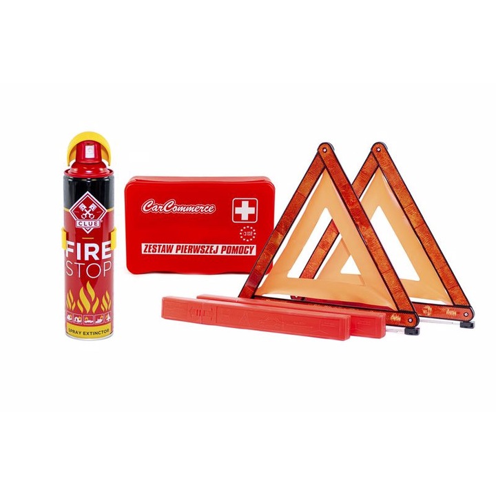 Комплект от аптечка за кола, спрей пожарогасител, 2 отразяващи триъгълника AUTOHELIX MSA