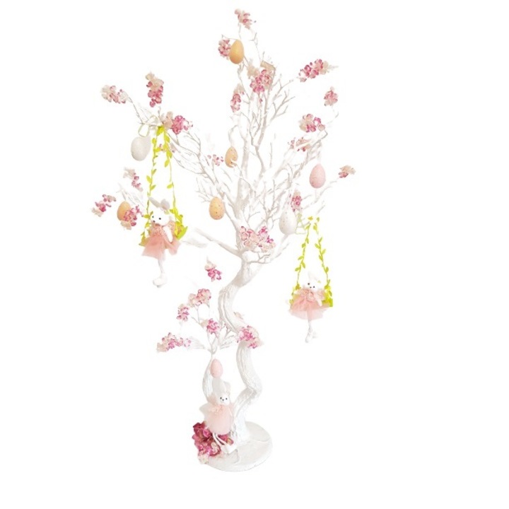 Pom alb din silicon cu decoratiuni primavara roz