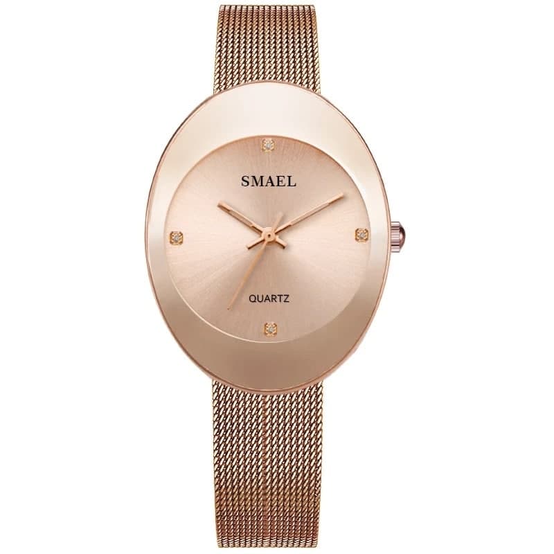 Ceas dama Smael, Otel inoxidabil, Afisaj 24 h, Elegant, Mecanism Quartz, Afisaj analog, Auriu/ Rose