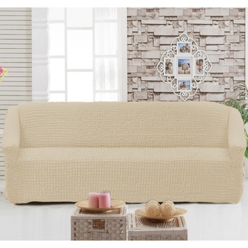 Husa elastica din material creponat, pentru canapea 3 locuri, 180/230 x 90/110 x 50/80 cm, Ecru Husa elastica din material creponat, pentru canapea 3 locuri, 180/230 x 90/110 x 50/80 cm, Ecru