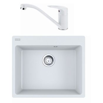 Pachet chiuveta Franke fragranite CNG 610/210-54 + Baterie Franke Novara Plus, 590x500mm, adancime cuva 200mm, Alb Pachet chiuveta Franke fragranite CNG 610/210-54 + Baterie Franke Novara Plus, 590x500mm, adancime cuva 200mm, Alb